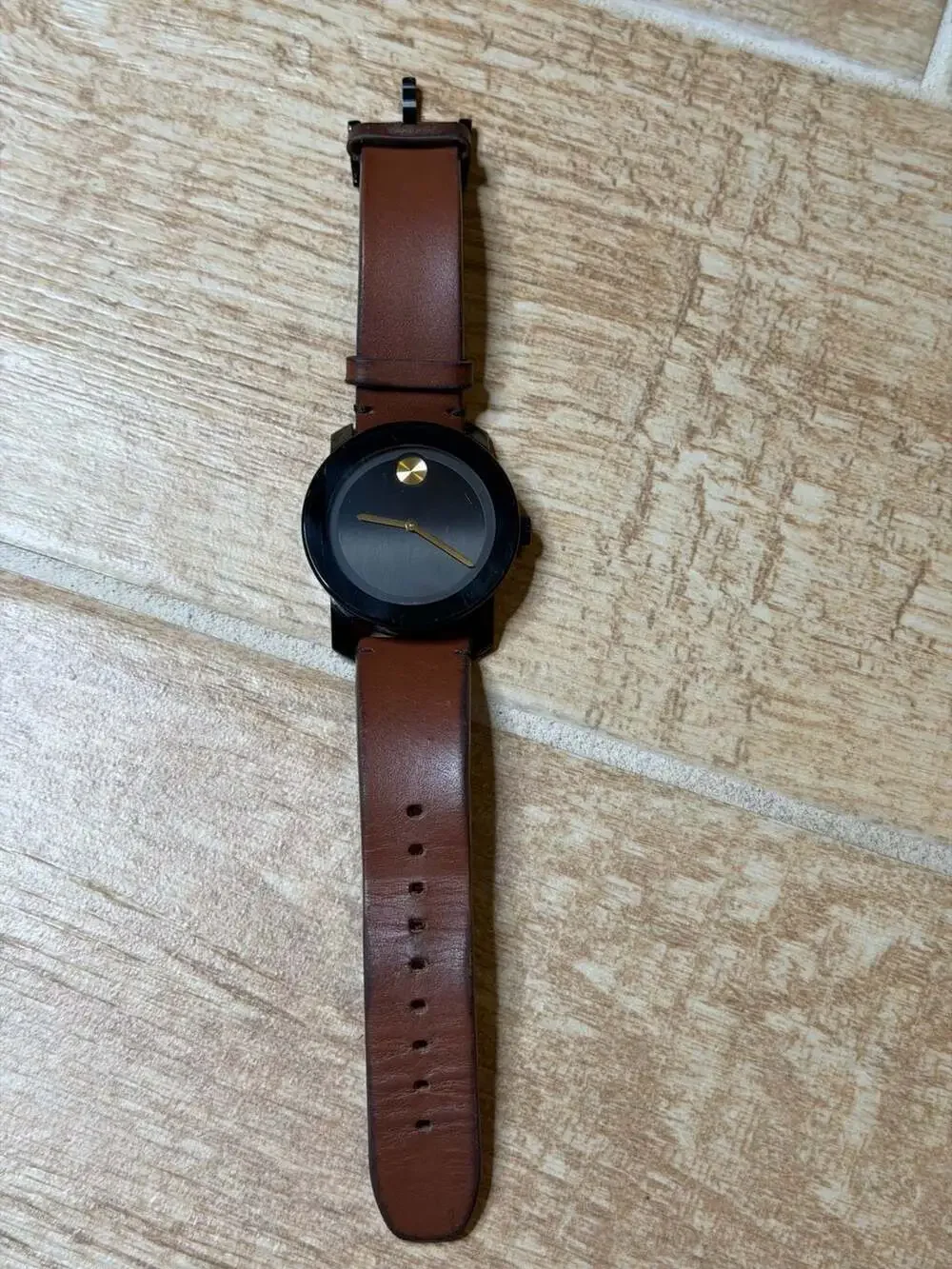 Movado Bold 42mm Men's Watch Black Museum Dial Brown Leather Strap
